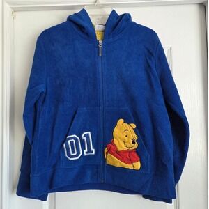 Disney Pooh 100 Acre Collection Vintage Blue Fleece Hoodie Full Zip Pockets Sz M